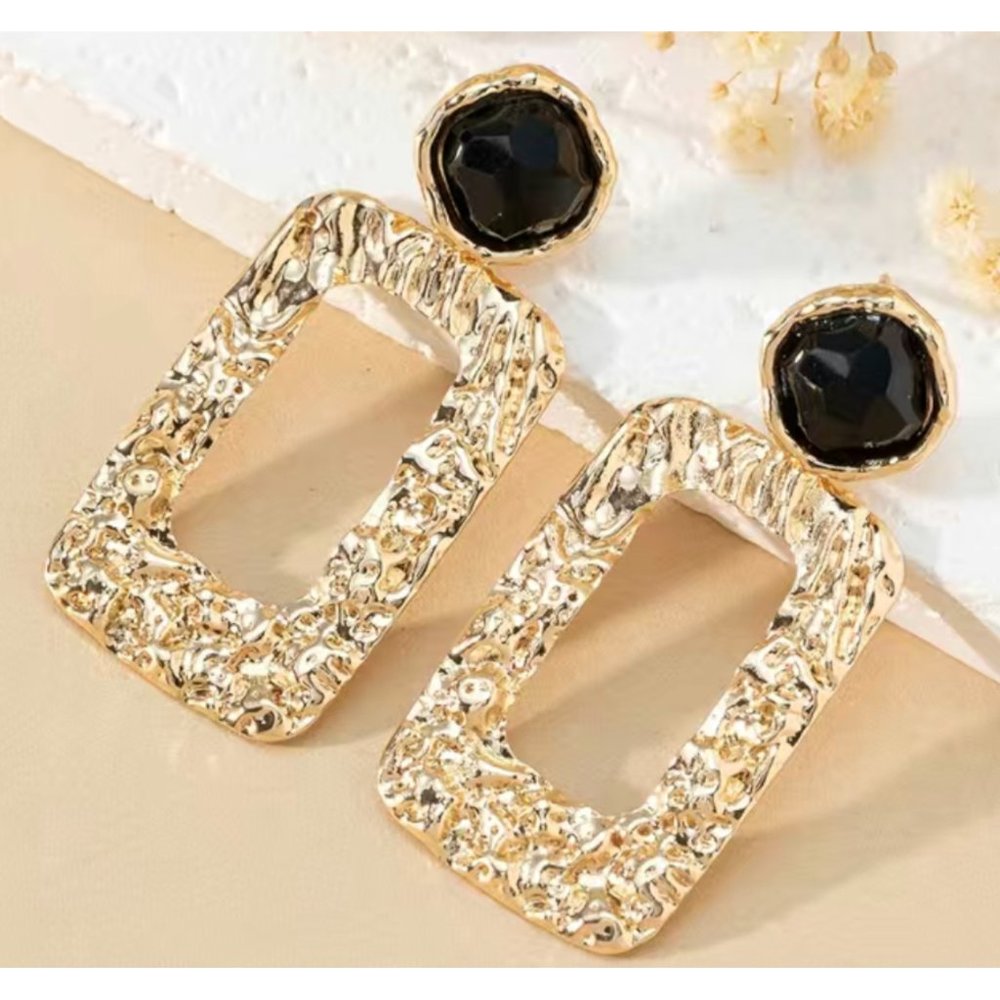 "Promise me" Square Shape Drop Earrings Metal Folds Dangle Earrings